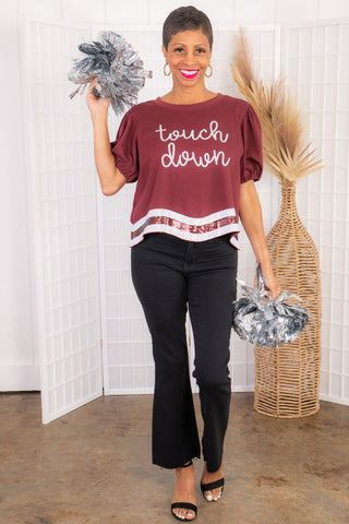 MVP Garnet Touchdown Football Top-Tops-Peach Love California-L. Mae Boutique & Wild Mabel Clothing