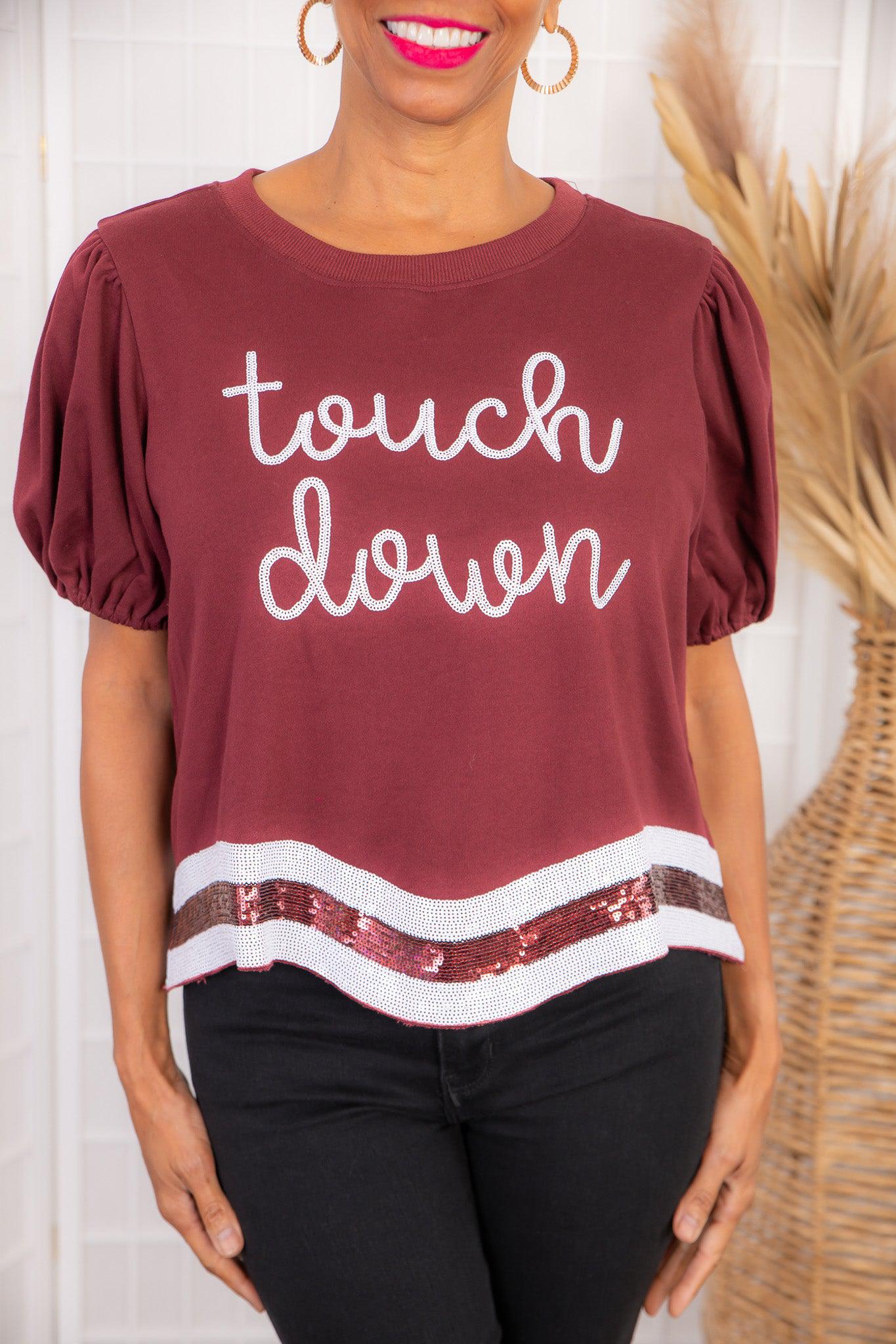 MVP Garnet Touchdown Football Top-Tops-Peach Love California-L. Mae Boutique & Wild Mabel Clothing