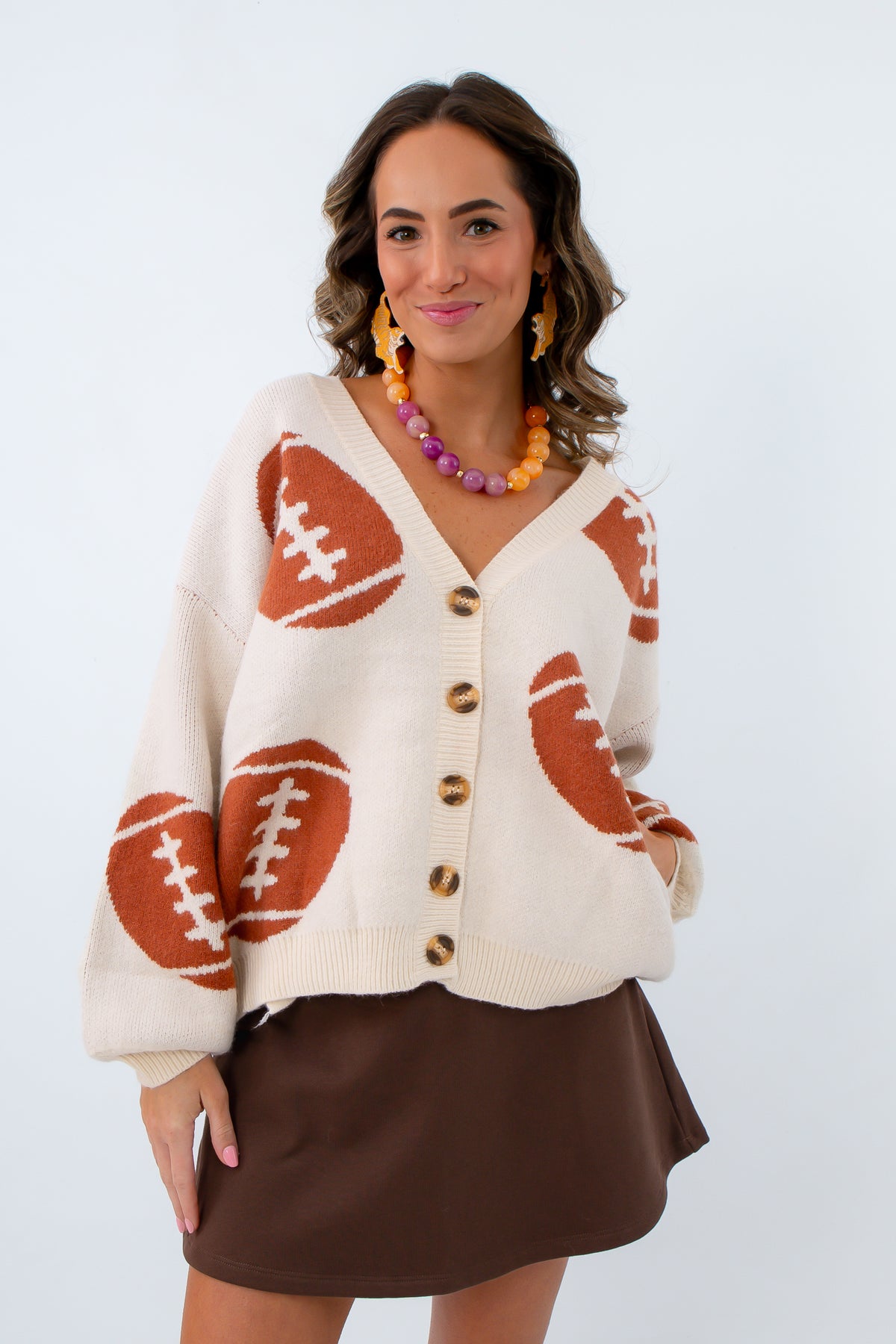 MVP Football Print Oversized Sweater Cardigan