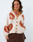 MVP Football Print Oversized Sweater Cardigan