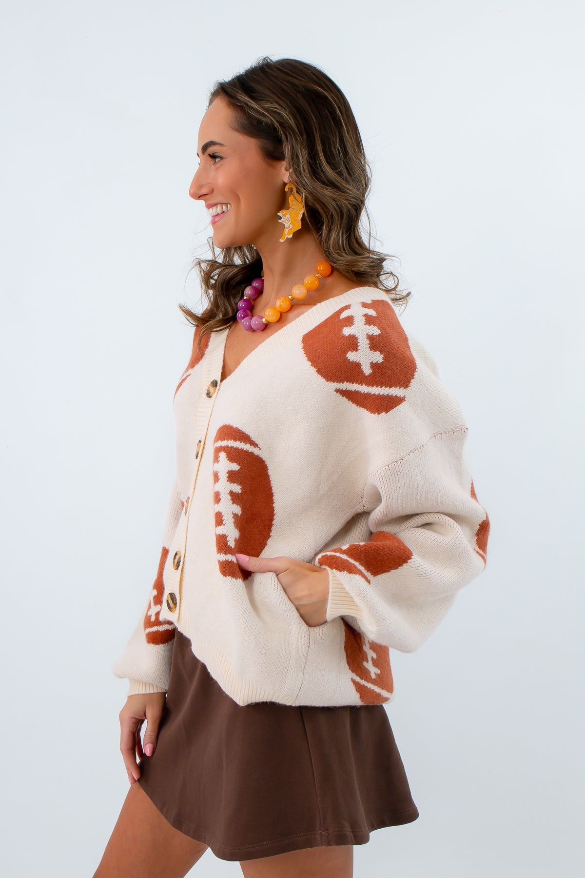 Football cardigan, Oversized sweater cardigan, neutral game day outfit for fall, ivory cardigan with buttons