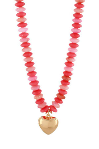 Mabel Pink Beaded Puffy Heart Necklace-Jewelry-Golden Stella-L. Mae Boutique & Wild Mabel Clothing