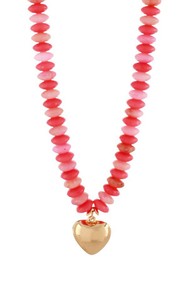 Mabel Pink Beaded Puffy Heart Necklace-Jewelry-Golden Stella-L. Mae Boutique &amp; Wild Mabel Clothing