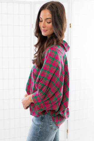 Made You Look Magenta Plaid Button Down Top-Entro-L. Mae Boutique