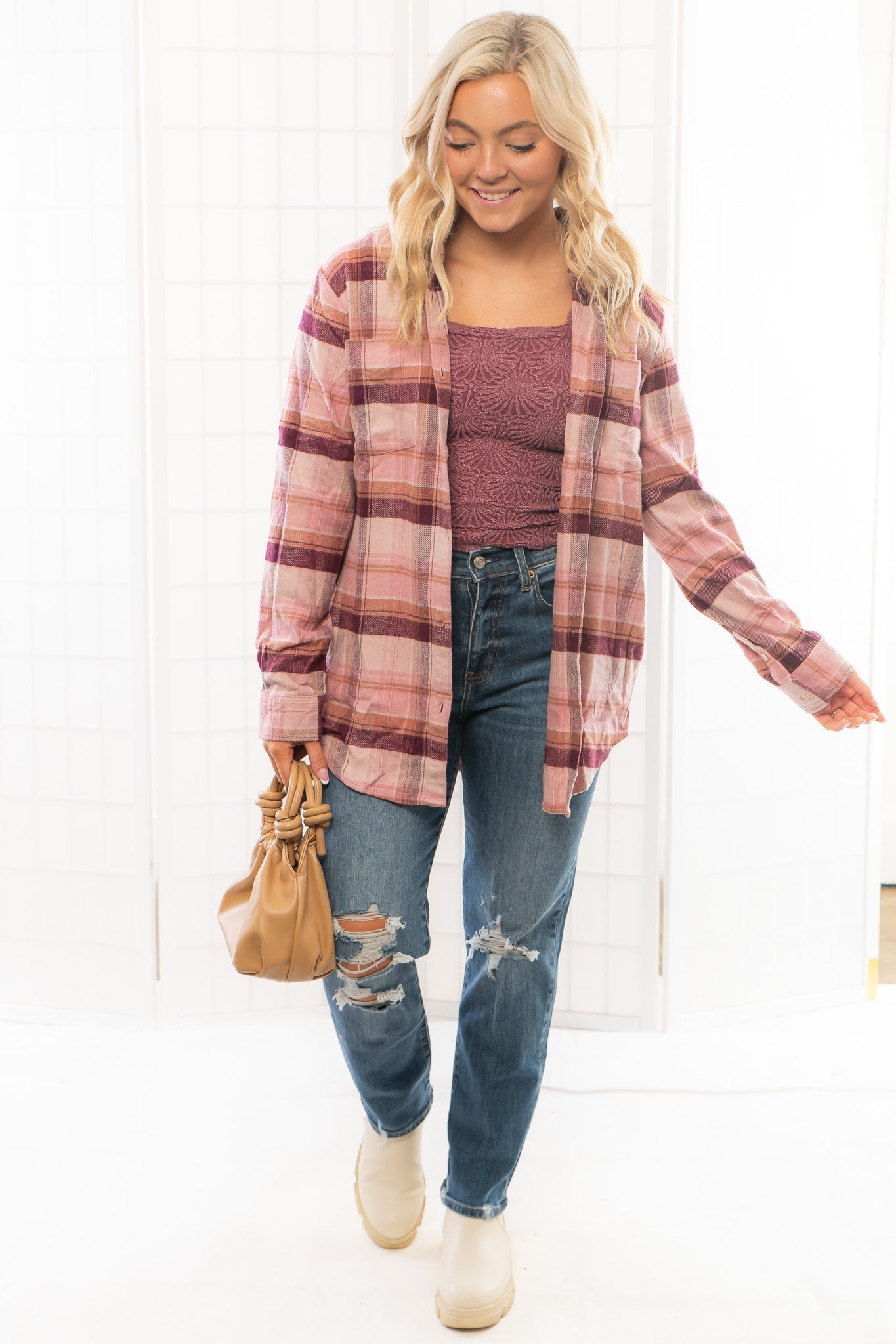 Magenta Haze Manny Plaid Flannel Shirt-Tops-Thread & Supply-L. Mae Boutique & Wild Mabel Clothing