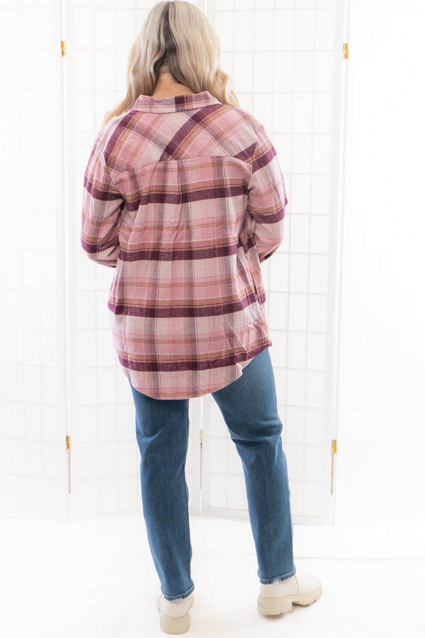 Magenta Haze Manny Plaid Flannel Shirt-Tops-Thread &amp; Supply-L. Mae Boutique &amp; Wild Mabel Clothing