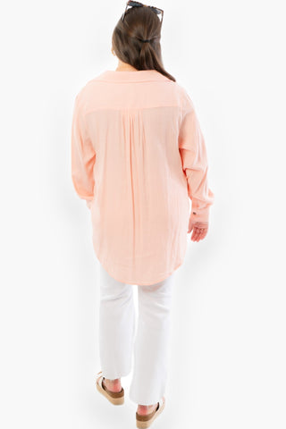 Make Me Blush Button Down Shirt-En Creme-L. Mae Boutique