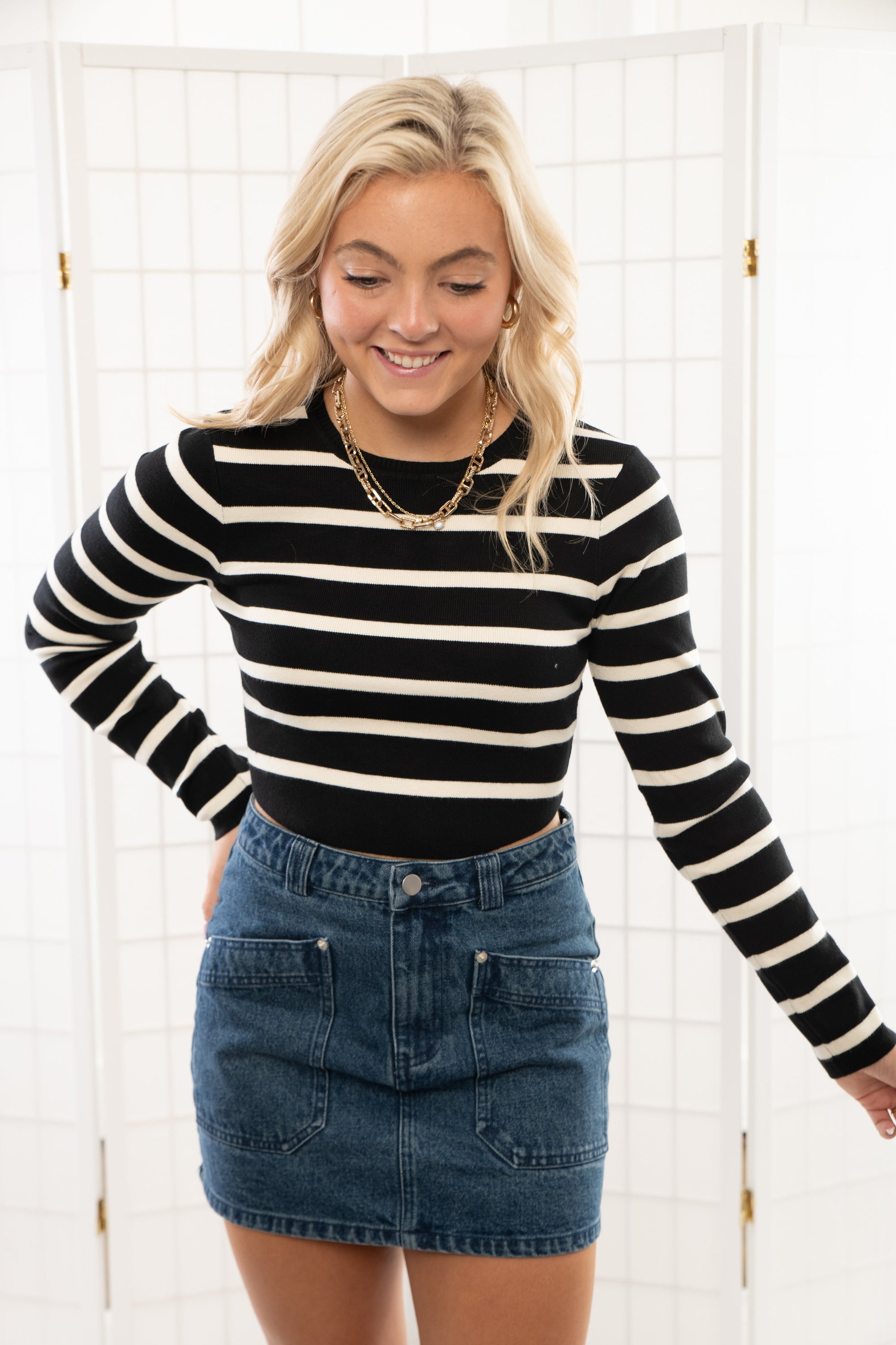 Margot Black &amp; White Striped Long Sleeve Top-Tops-Le Lis-L. Mae Boutique &amp; Wild Mabel Clothing