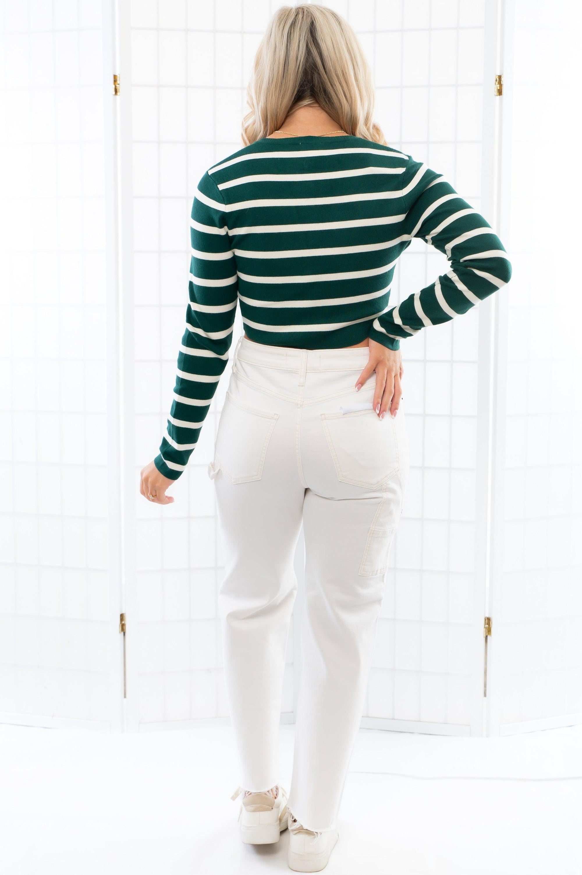 Margot Green &amp; White Stripe Long Sleeve Top-Tops-Le Lis-L. Mae Boutique &amp; Wild Mabel Clothing