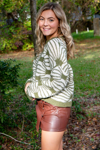 Marley Green Wide Web Patterned Sweater-Tops-ILLA ILLA-L. Mae Boutique & Wild Mabel Clothing