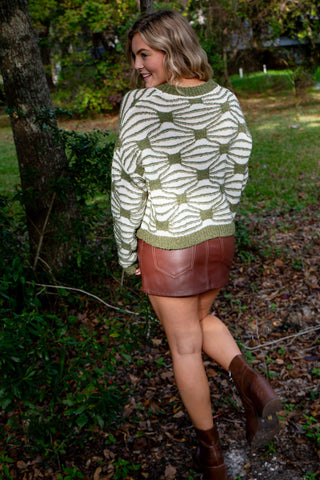 Marley Green Wide Web Patterned Sweater-Tops-ILLA ILLA-L. Mae Boutique & Wild Mabel Clothing