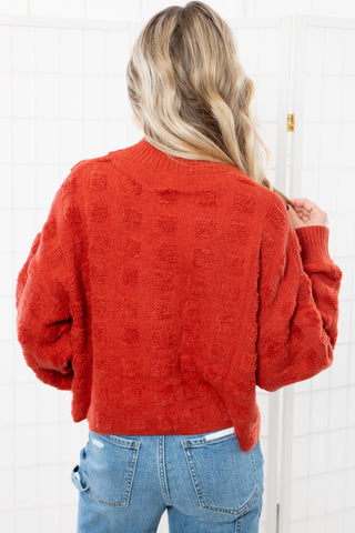 Marsala Rust Textured Mock Neck Sweater-Tops-Polagram-L. Mae Boutique & Wild Mabel Clothing