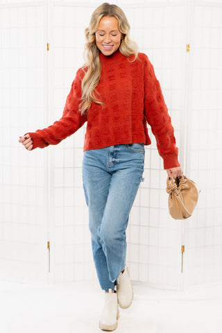 Marsala Rust Textured Mock Neck Sweater-Tops-Polagram-L. Mae Boutique & Wild Mabel Clothing