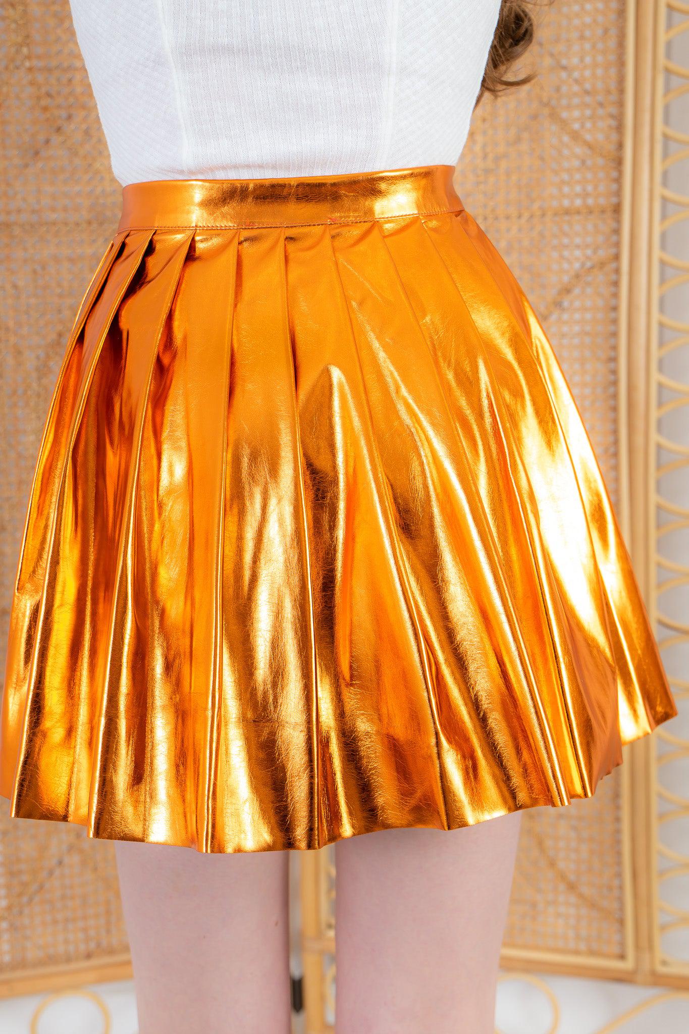 Metallic Orange Gameday Skirt-Bottoms-Cloud Ten-L. Mae Boutique & Wild Mabel Clothing