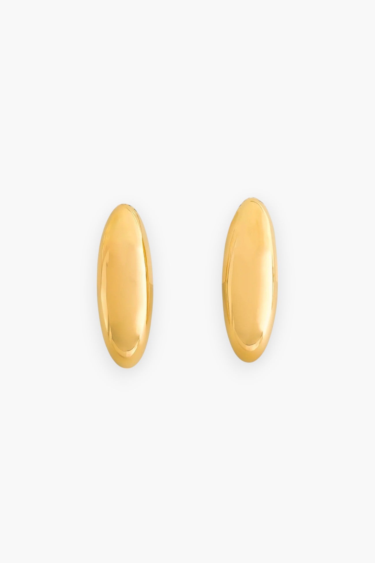 Mia Gold-Plated Bean Stud Earrings with a sleek oval drop design, triple-plated in 18K gold. Water-resistant and perfect for effortless elegance.