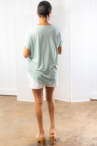 Mint Draped Front Short Sleeve Top-Tops-Hyfve-L. Mae Boutique & Wild Mabel Clothing