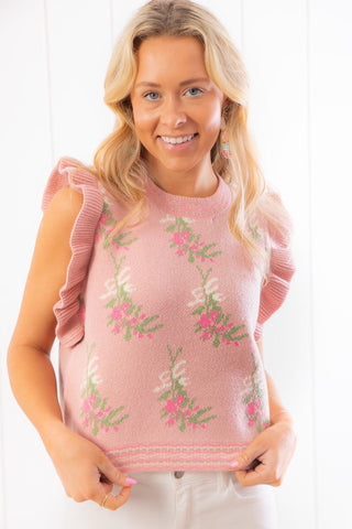 Miranda Pink Flower Knit Vest-Sincerely Ours-L. Mae Boutique