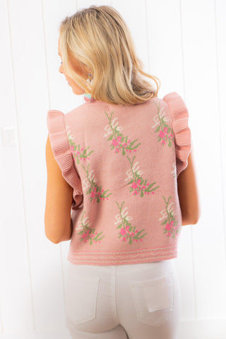Miranda Pink Flower Knit Vest-Sincerely Ours-L. Mae Boutique