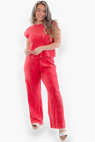 Mojito Red Washed Cargo Lounge Pants-Hashtag In Trend-L. Mae Boutique