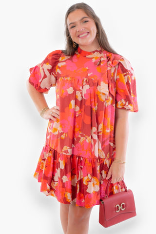 Molly Burgundy Floral Mock Neck Dress-Dresses-TCEC-L. Mae Boutique & Wild Mabel Clothing