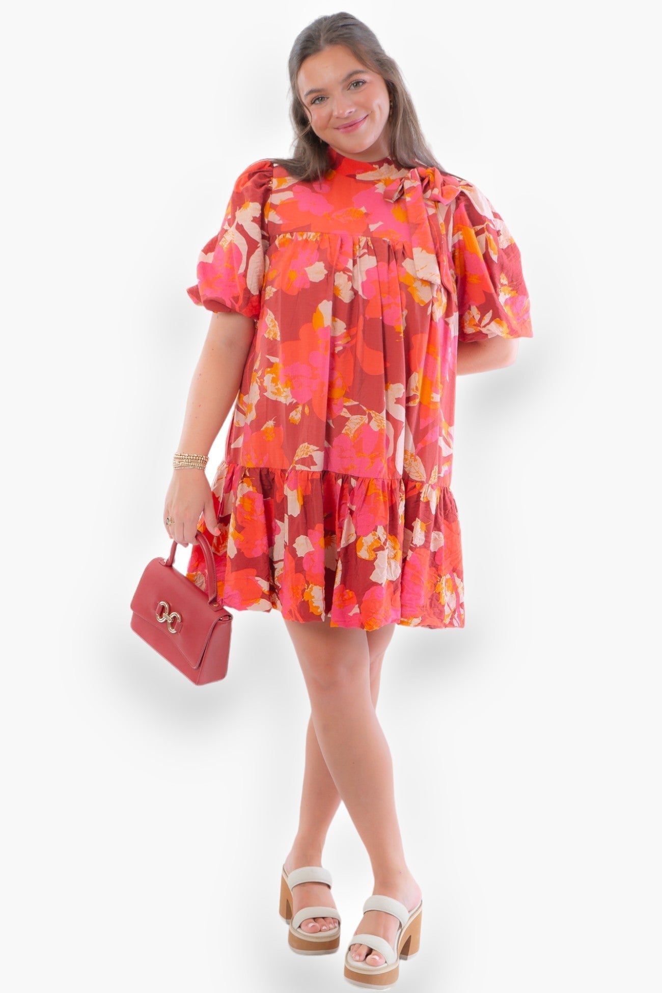 Molly Burgundy Floral Mock Neck Dress-Dresses-TCEC-L. Mae Boutique & Wild Mabel Clothing