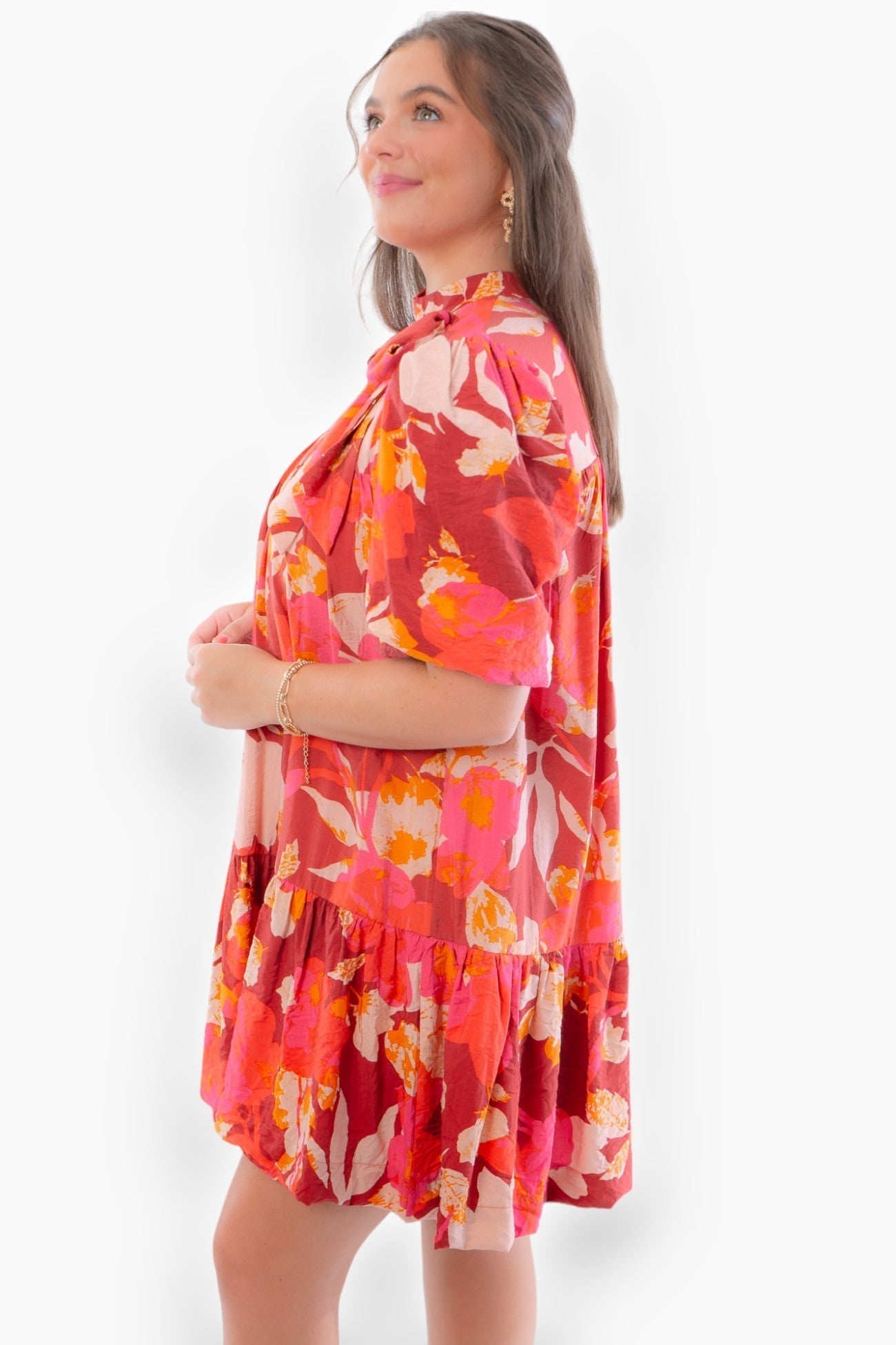 Molly Burgundy Floral Mock Neck Dress-Dresses-TCEC-L. Mae Boutique &amp; Wild Mabel Clothing