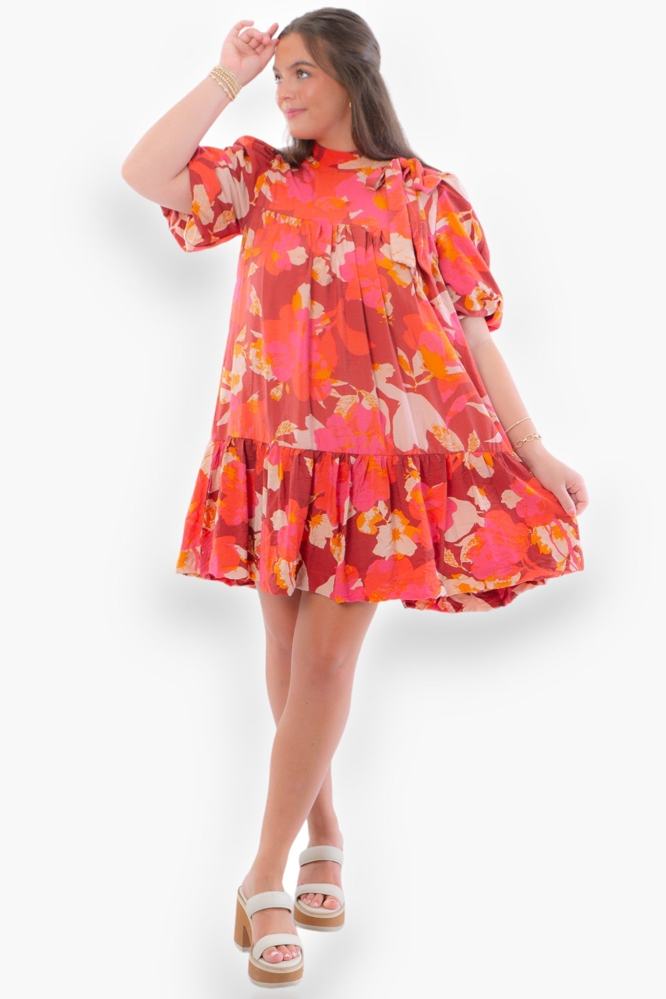 Molly Burgundy Floral Mock Neck Dress-Dresses-TCEC-L. Mae Boutique & Wild Mabel Clothing