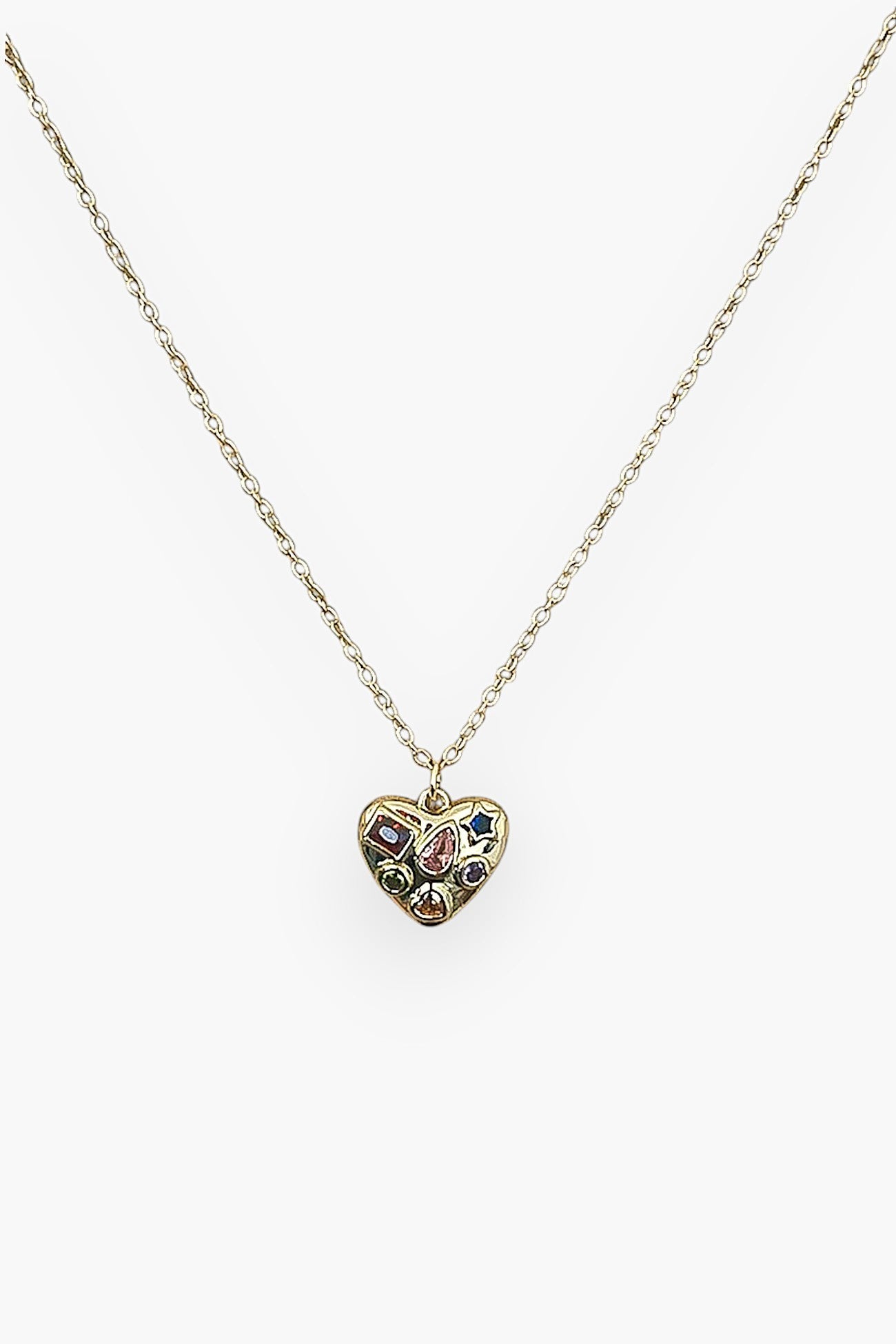 Multi-Gem Gold Heart Pendant Necklace-Jewelry-Pannee-L. Mae Boutique &amp; Wild Mabel Clothing