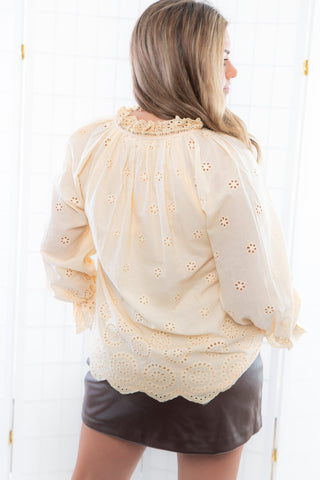 Natural Eyelet Long Sleeve Blouse-Tops-Entro-L. Mae Boutique & Wild Mabel Clothing