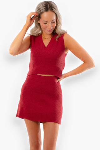 No Complaints Crimson V Neck Sweater Vest and Skirt Set-Onesies-TCEC-L. Mae Boutique & Wild Mabel Clothing