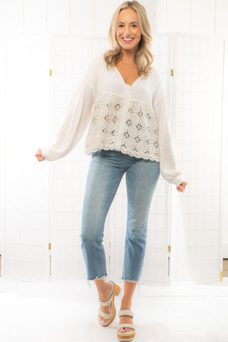 Off White Crochet Long Sleeve Top-Tops-Lalavon-L. Mae Boutique & Wild Mabel Clothing