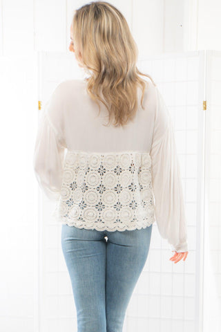 Off White Crochet Long Sleeve Top-Tops-Lalavon-L. Mae Boutique & Wild Mabel Clothing