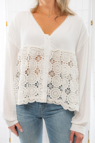 Off White Crochet Long Sleeve Top-Tops-Lalavon-L. Mae Boutique & Wild Mabel Clothing