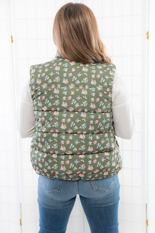 Olive Floral Puffer Vest-Outerwear-TCEC-L. Mae Boutique & Wild Mabel Clothing