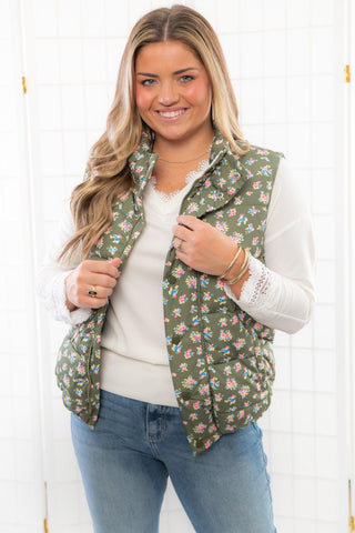 Olive Floral Puffer Vest-Outerwear-TCEC-L. Mae Boutique & Wild Mabel Clothing