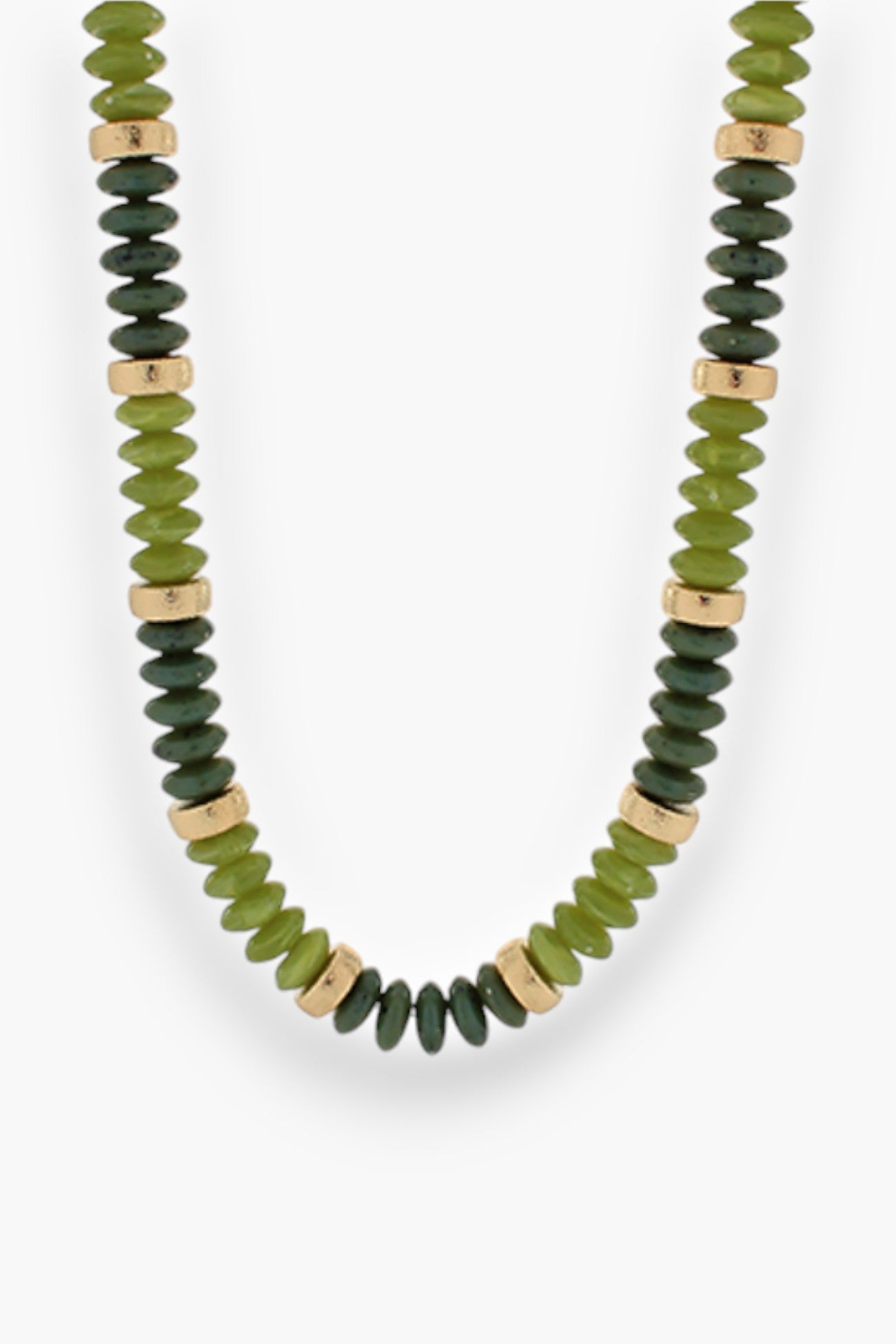 Olive Wide Bead Stone & Texture Metal Necklace-Jewelry-Golden Stella-L. Mae Boutique & Wild Mabel Clothing