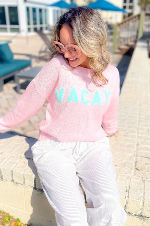 On Vacay Pink Knit Sweater-Tops-WishList-L. Mae Boutique & Wild Mabel Clothing