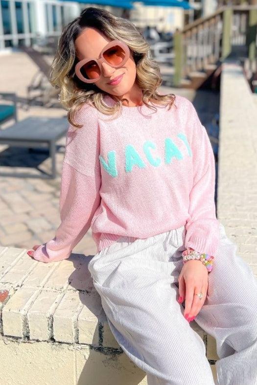 On Vacay Pink Knit Sweater-Tops-WishList-L. Mae Boutique & Wild Mabel Clothing