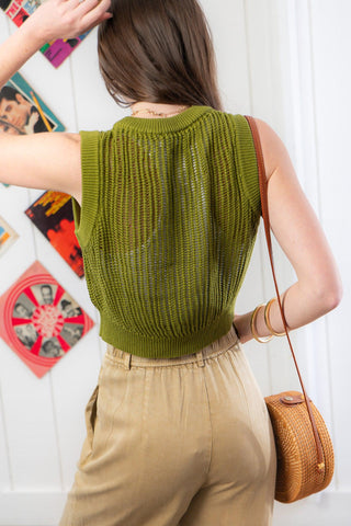 On the Daily Green Open Knit Sleeveless Tank Top-Tops-Hyfve-L. Mae Boutique & Wild Mabel Clothing