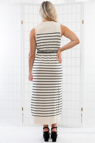 On the Mark Cream & Black Knit Striped Midi Dress-Hidden Brand-L. Mae Boutique