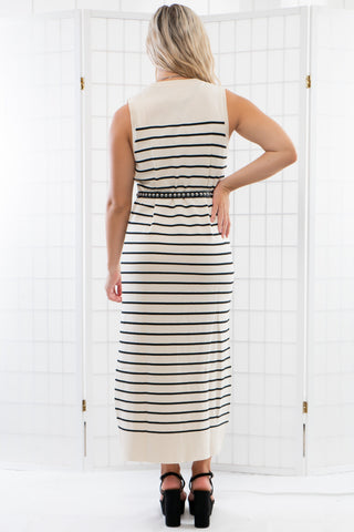 On the Mark Cream & Black Knit Striped Midi Dress-Dresses-Hidden Brand-L. Mae Boutique & Wild Mabel Clothing