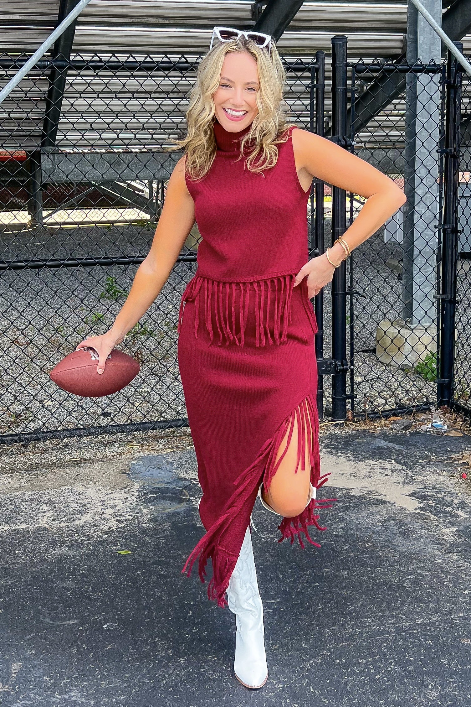 On the Road Burgundy Fringe Knit Maxi Skirt-Bottoms-Cloud Ten-L. Mae Boutique & Wild Mabel Clothing