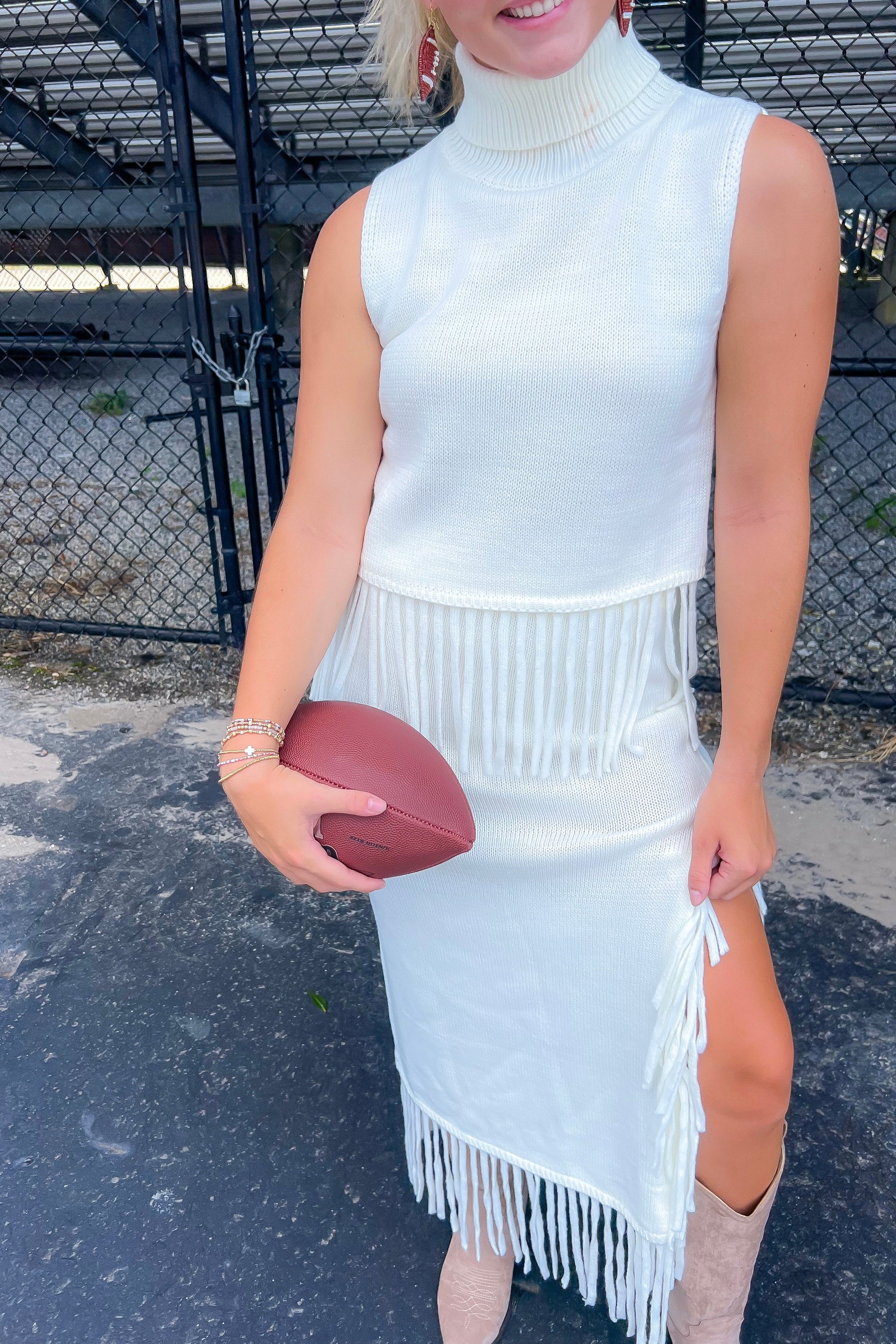 On the Road Ivory Fringe Knit Maxi Skirt-Bottoms-Cloud Ten-L. Mae Boutique & Wild Mabel Clothing