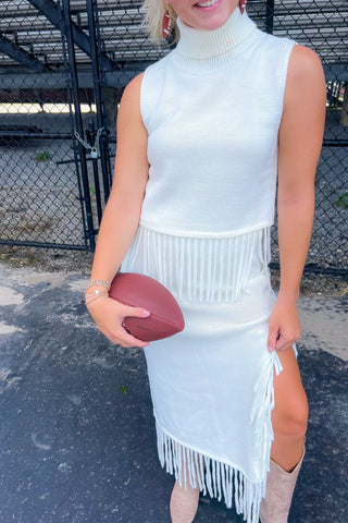 On the Road Ivory Fringe Knit Maxi Skirt-Bottoms-Cloud Ten-L. Mae Boutique & Wild Mabel Clothing