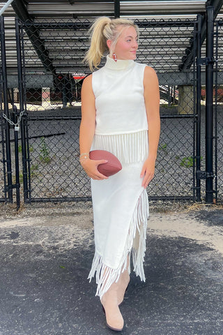 On the Road Ivory Fringe Knit Maxi Skirt-Cloud Ten-L. Mae Boutique