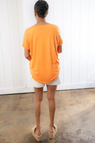 Orange Draped Front Short Sleeve Top-Tops-Hyfve-L. Mae Boutique & Wild Mabel Clothing