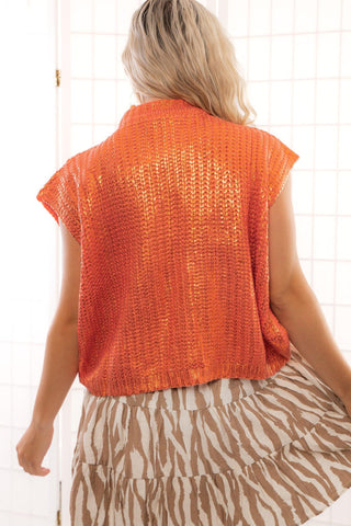 Orange Metallic Sleeveless Sweater Top-She + Sky-L. Mae Boutique