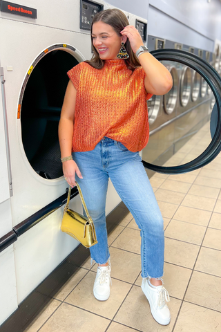 Orange Metallic Sleeveless Sweater Top-Tops-She + Sky-L. Mae Boutique & Wild Mabel Clothing