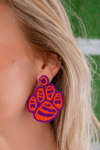 Orange & Purple Beaded Tiger Paw Earring-Golden Stella-L. Mae Boutique