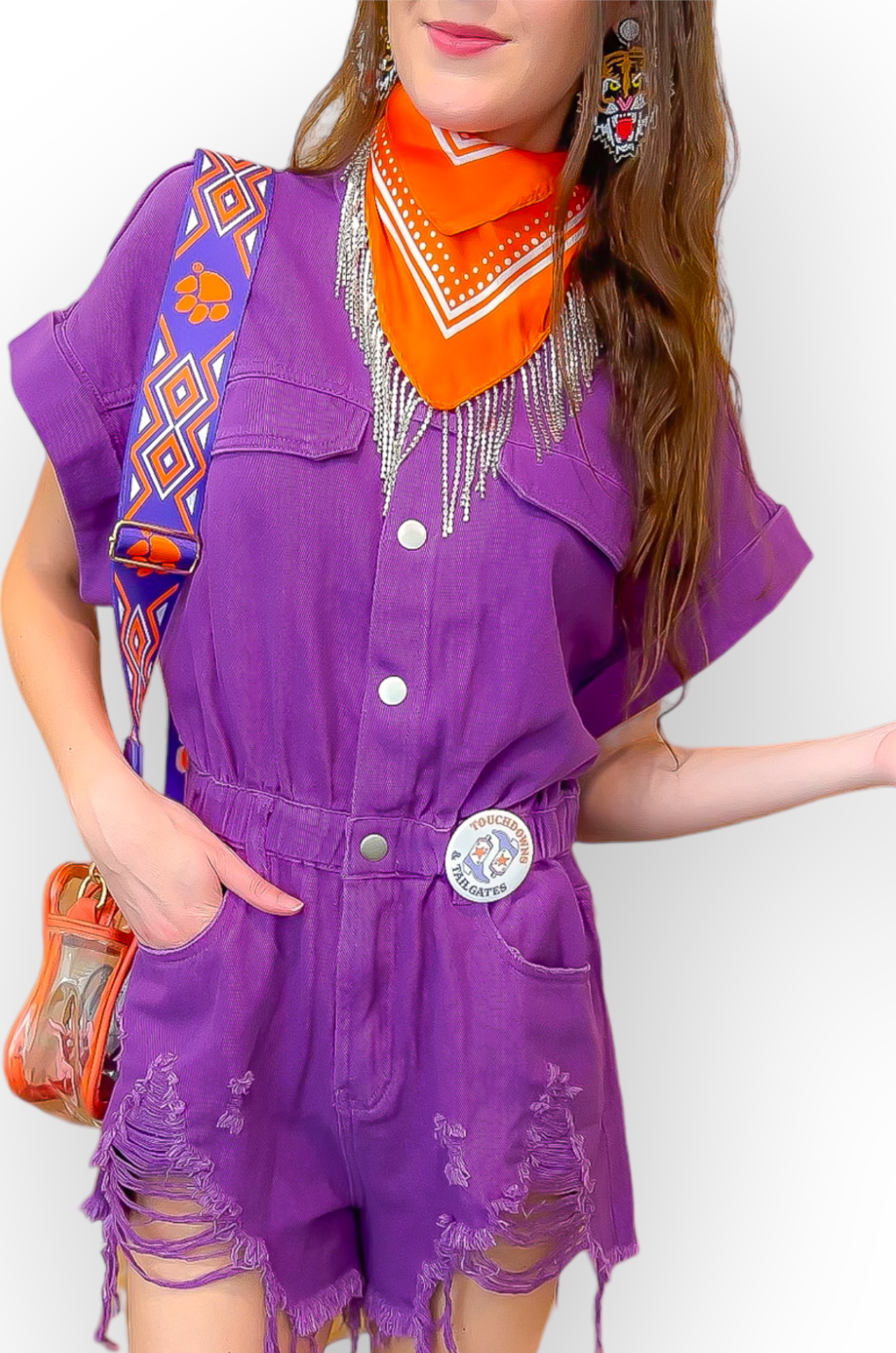 Orange Rhinestone Fringe Bandana Scarf-Accessories-Cloud Ten-L. Mae Boutique & Wild Mabel Clothing